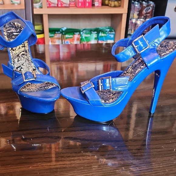 Marianne -17 Electric Blue Platform Heels Size 8.5 - Picture 1 of 7